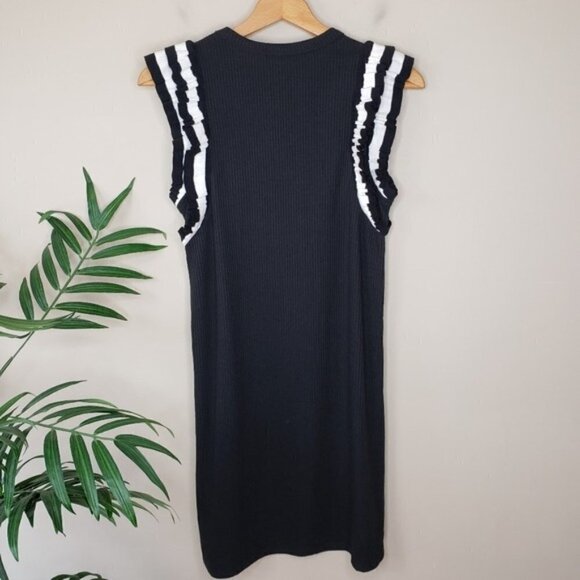 Sugar + Lips | Black Ribbed Sweater Dress Rushed Sleeves Size Small - Picture 3 of 4